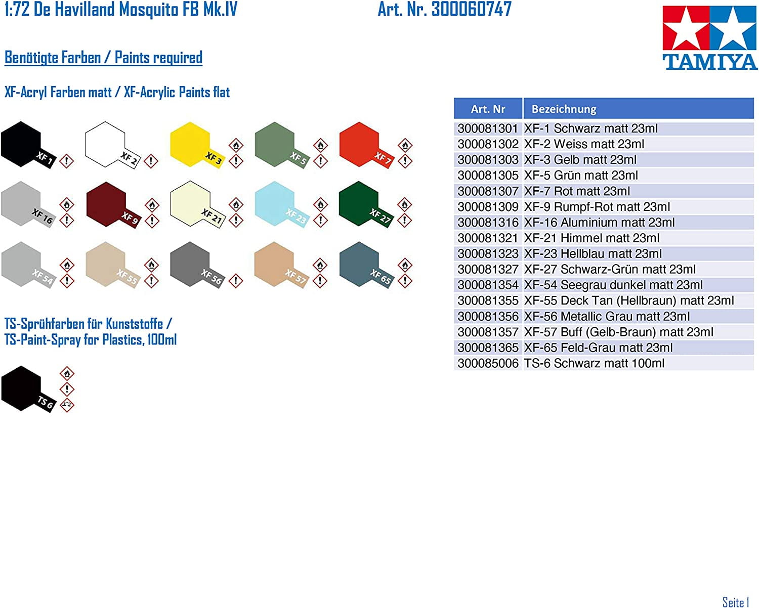 Tamiya 1/72 DeHavilland Mosquito FB Mk IV/NF Mk II TAM60747 Plastic Models Airplane 1/72