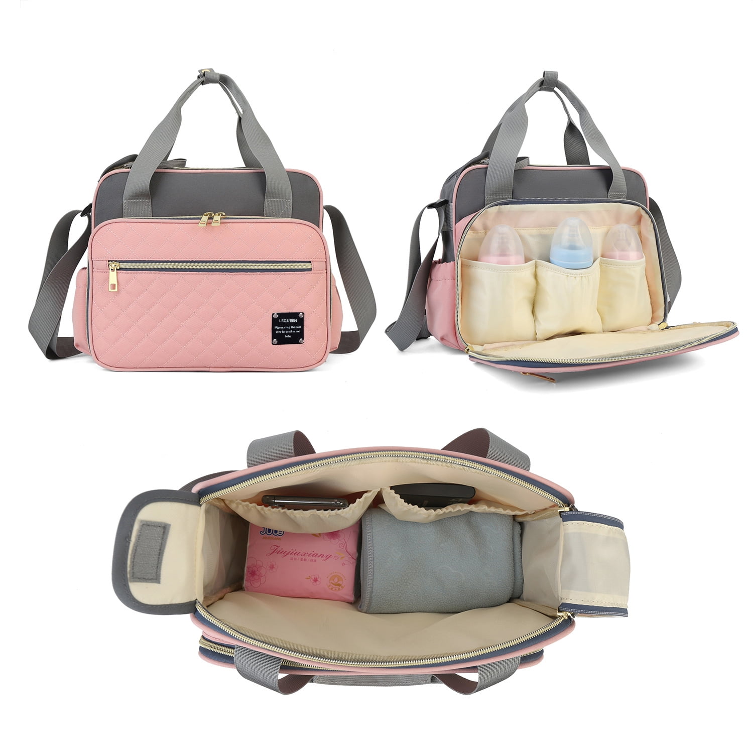 Small Diaper Bags, Girl Pink Tote Bag with Durable and Fashionable Fabric, Women Changing Bags fit for All essential items for Baby Shows Gifts