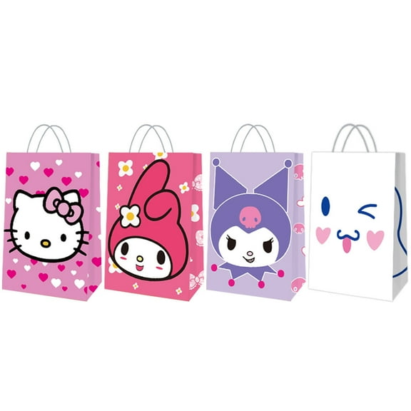 12 PCS Party Favor Candy Bags for Sanrio Cartoon Themed Birthday Supplies Decor Kraft Paper Gift Bag.
