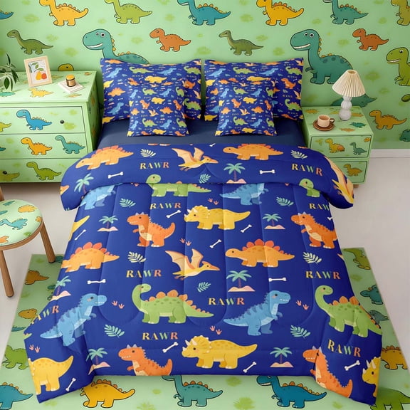 Erosebridal Dinosaur Twin Bedding Sets for Kids Boys, Funny Wildlife Bedding Comforter Set