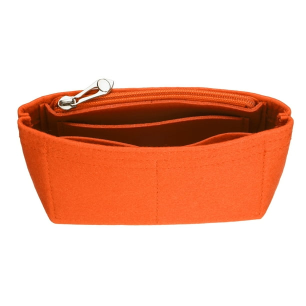 Inserto organizador de bolso Uxcell, organizador de mano de fieltro pequeño, almacenamiento de mini bolsa y forro interior con cremallera para mochila chic, tote y bolsas de hombro, naranja