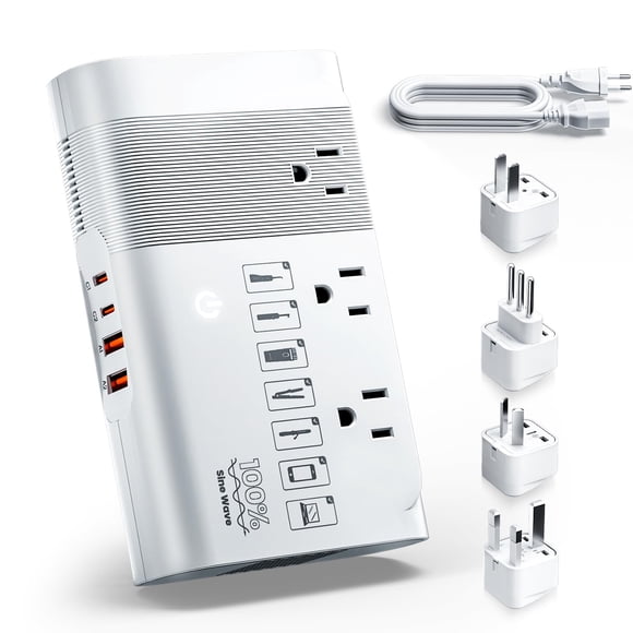 Adaptador de viaje DOACE de 500 W, 220 V a 110 V, con 3 enchufes y 4 USB