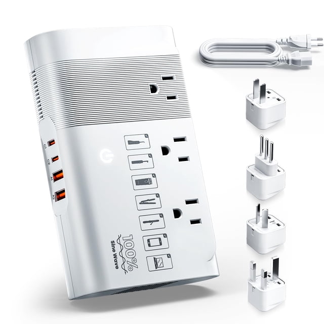 Adaptador de viaje DOACE de 500 W, 220 V a 110 V, con 3 enchufes y 4 USB