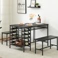 thumbnail image 6 of Dining Table Set for 4, Kitchen Table Set for 4 with 2 Benches, Rectangular Dining Room Table Set with Wine Rack, 3 Piece Dining Table Set for Small Space Apartment, Black, 6 of 8