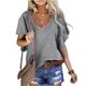 thumbnail image 1 of Blusa con escote en V y mangas con volantes para mujer en colores lisos para citas informales con estilo veraniego, 1 of 6