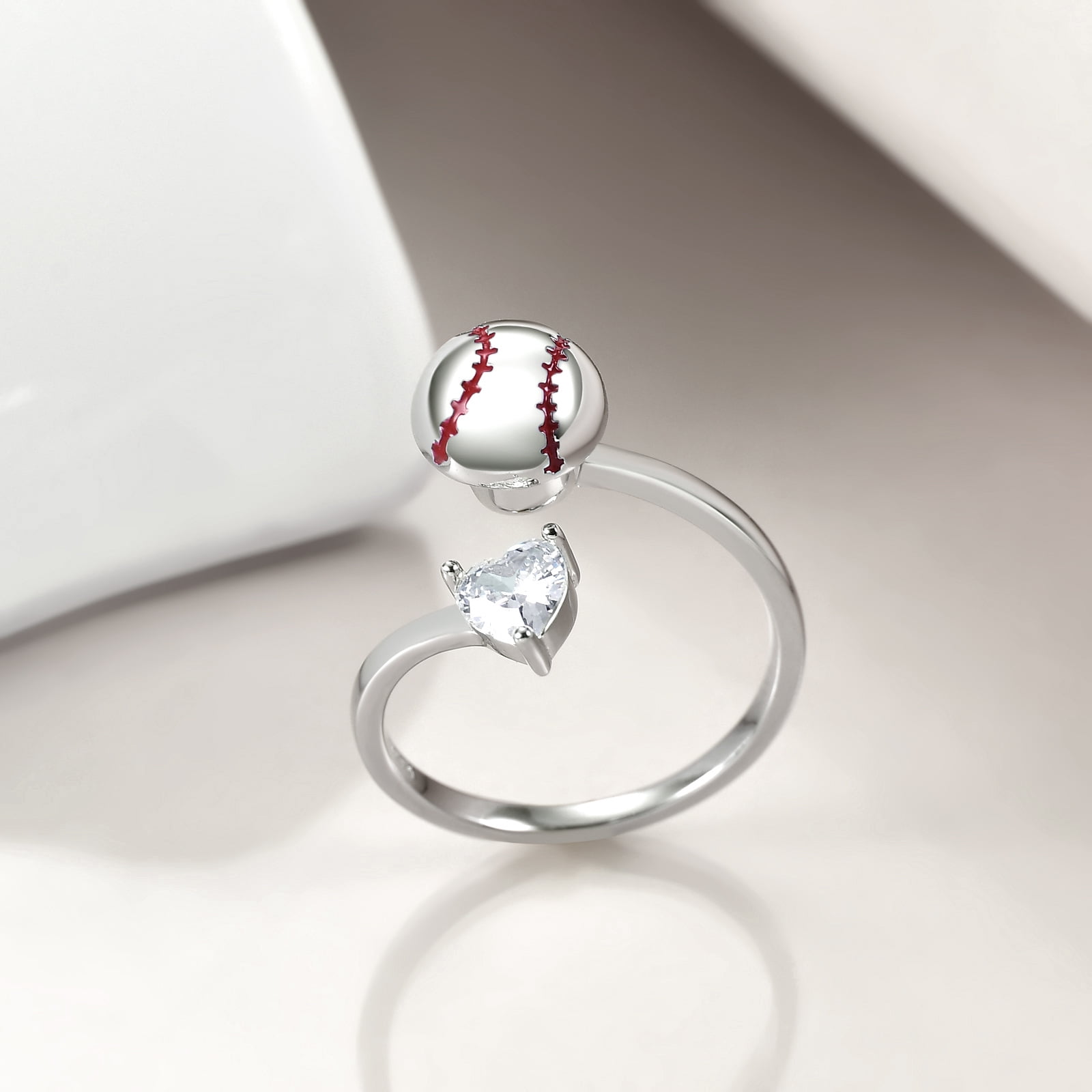 Baseball Rings Fidget Spinner Ring Sterling Silver Anxiety Stress Relieving Ring Adjustable Worry Free Band for Women