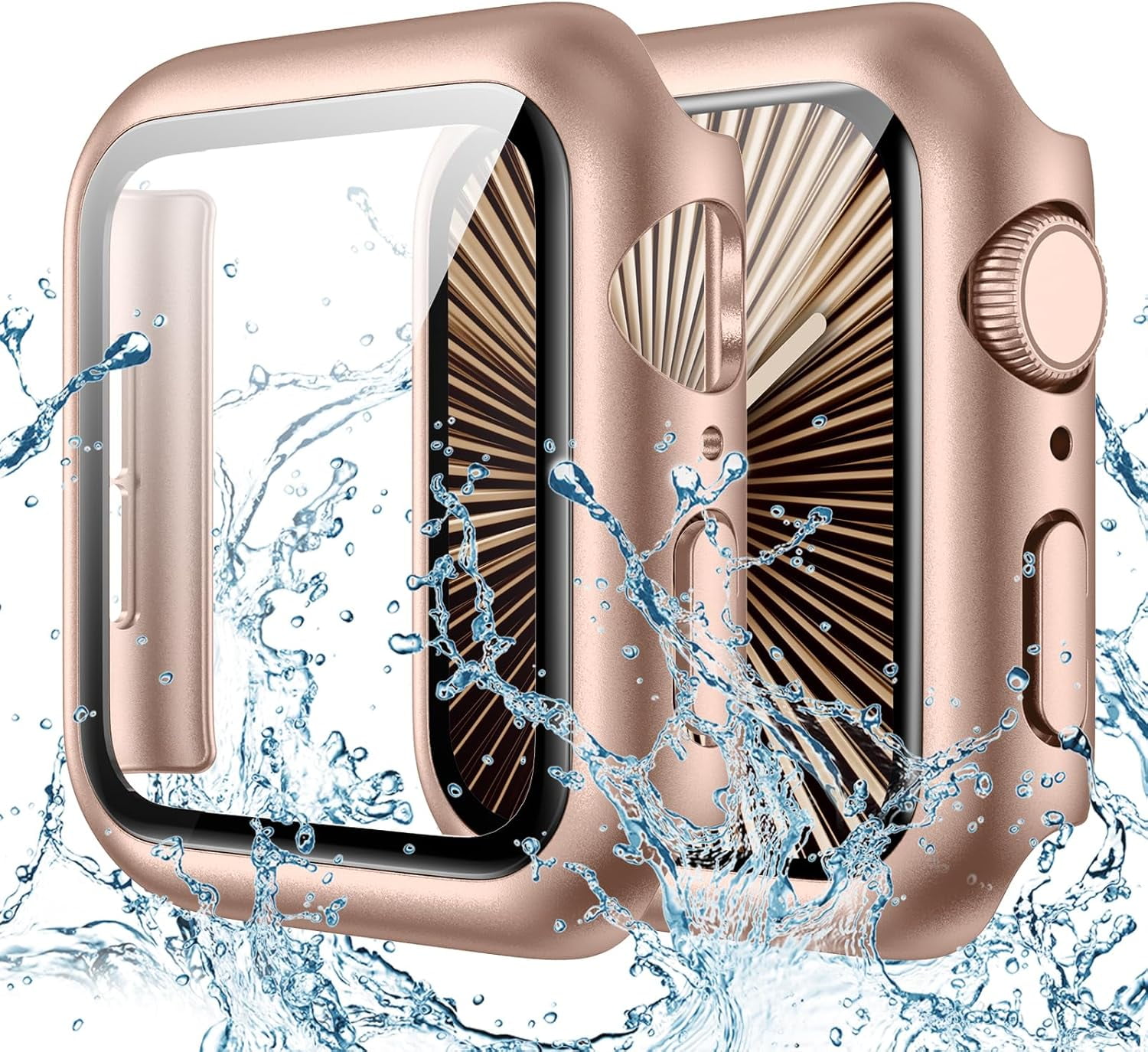 XiHAMA Waterproof Screen Protector Case Compatible with Apple Watch Series 6/5/4/SE 44mm, Hard Bumper with Tempered Glass for Watch Cover