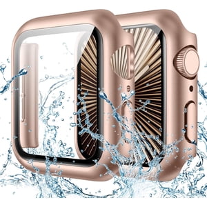 XiHAMA Waterproof Screen Protector Case Compatible with Apple Watch Series 6/5/4/SE 44mm, Hard Bumper with Tempered Glass for Watch Cover
