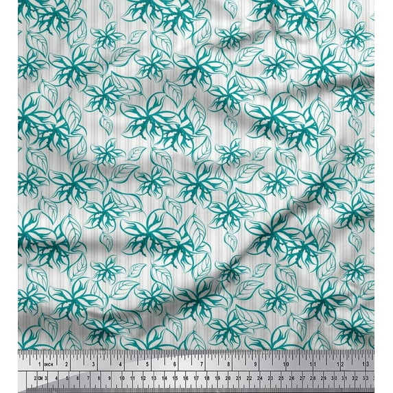 Soimoi Silk Fabric Stripe,Leaves & Floral Artistic Decor Fabric Printed Yard 42 Inch Wide