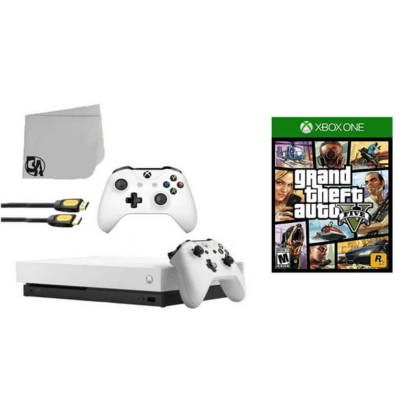 Microsoft Xbox One X 1TB Gaming Console White with 2 Controller Included  with Grand Theft Auto V BOLT AXTION Bundle Used