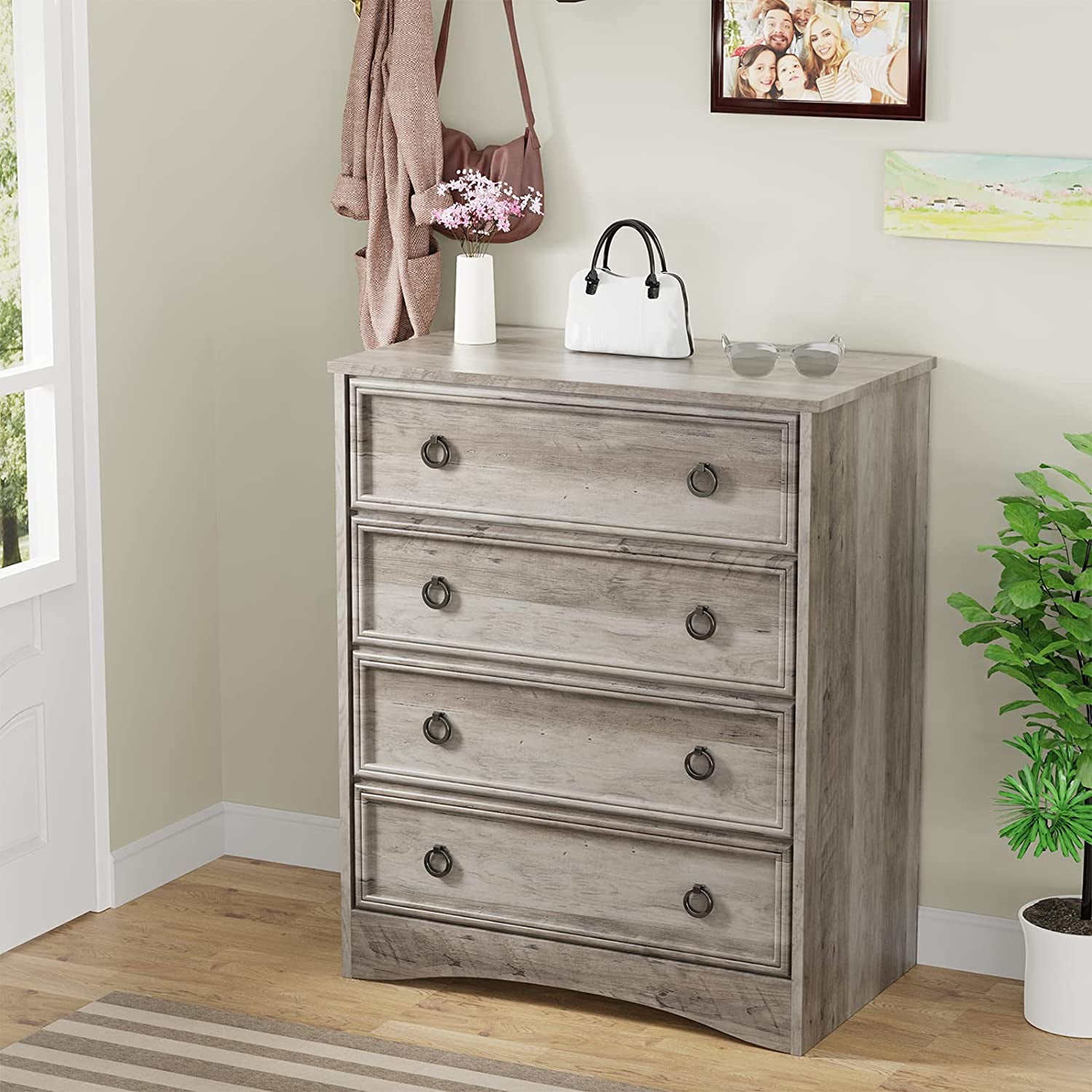 Gray Modern Dresser, 4 Drawer Dressers for Bedroom, Chest of Drawers