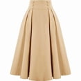 thumbnail image 6 of Women's Vintage Long Skirts Solid Color Elegant Elastic Waist Pleated A-Line Casual High Waist Midi Skirt Plus Size, 6 of 7