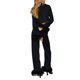 thumbnail image 3 of VISgogo - Conjuntos informales de otoño para mujer, con ribete de plumas, manga larga, con botones, tops y pantalones sueltos de cintura alta y pierna ancha VISgogo  moda, 3 of 5