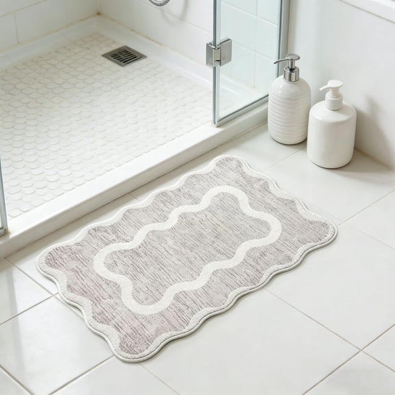 Scalloped Rug Ivory Wool Indoor Area Rug, Soft Scalloped Area Rug for Dining Room Decor