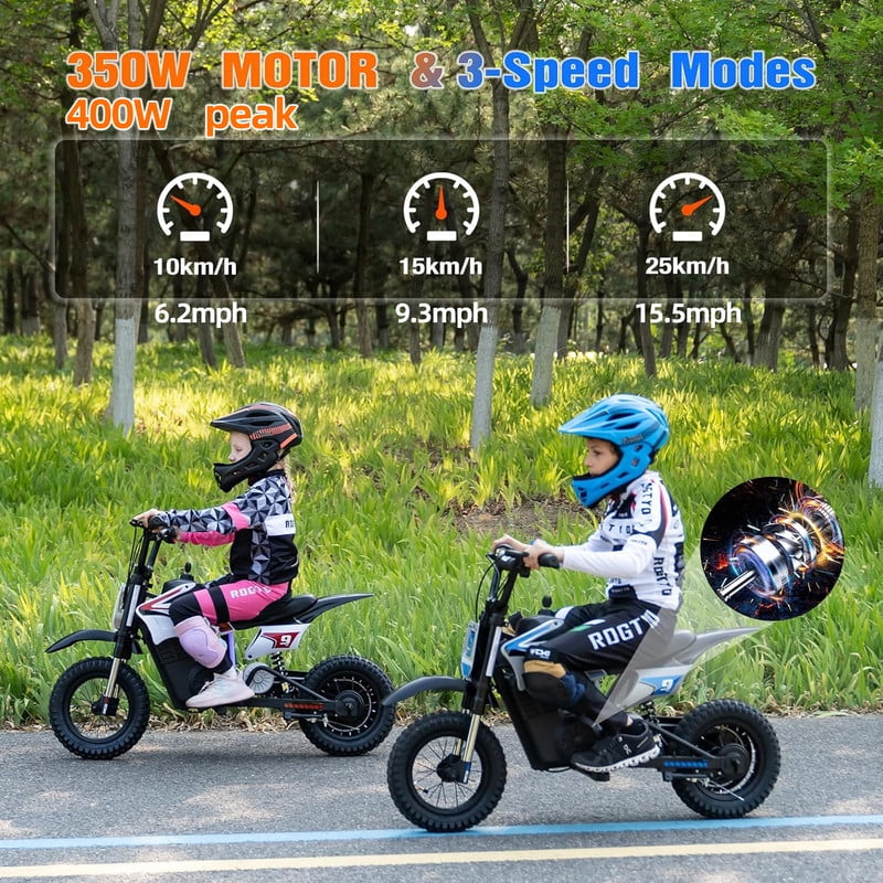RCB R9XPro 36V Electric Dirt Bike for Kids,350W Electric Motorcycle,3 Speeds up to 15.5mph,10-mile Range,Ages 5+, Blue