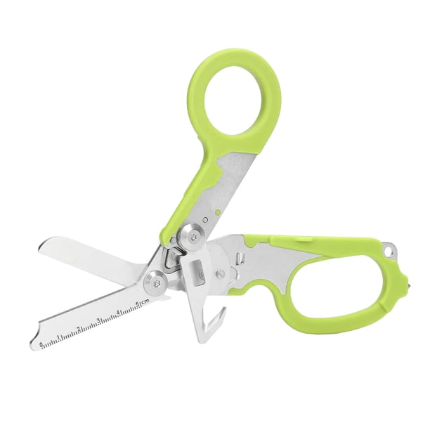 Tijeras plegables de acero inoxidable con escala transparente, cortador de viento, llave, herramienta para exteriores, color verde