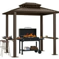 thumbnail image 4 of COBIZI 6'x8' Hardtop Grill Gazebo for Patio Double Galvanized Steel Roof with 2 Side Shelves Outside Sun Shade Outdoor BBQ Gazebo Canopy, Brown, 4 of 11