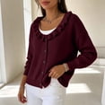 thumbnail image 6 of Tqcoqu Women's Ruffled V-Neck Button Down Knit Cardigan, Solid Long Sleeve Casual Fall Winter Sweater Outerwear, 6 of 7