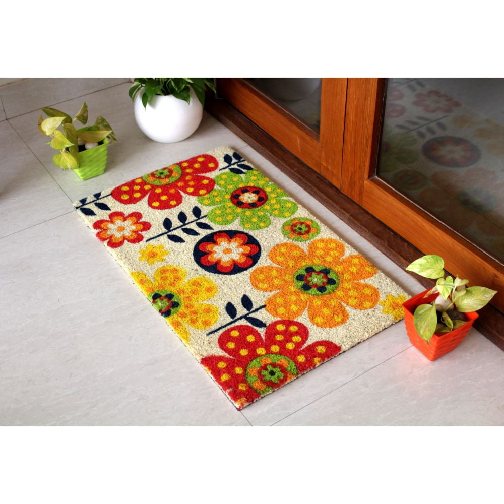 RugSmith Machine Tufted Folk Flowers Indoor and Outdoor Coir Doormat
