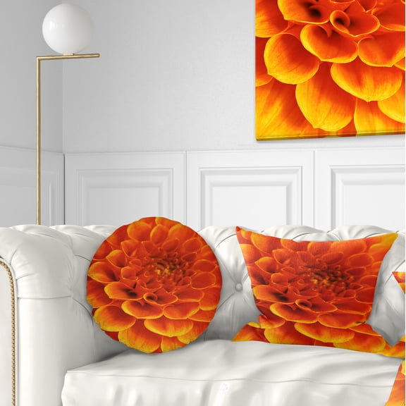 Designart Orange Abstract Flower and Petals - Floral Throw Pillow - 12x20
