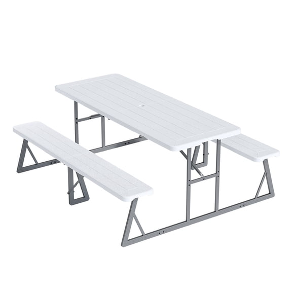 Ktaxon 6FT Picnic Table with Umbrella Hole, HDPE All-Weather Patio Set, White