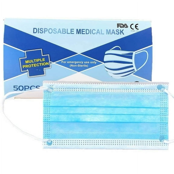 50ct Disposable Protective Medical Face Mask 3-Ply Earloop