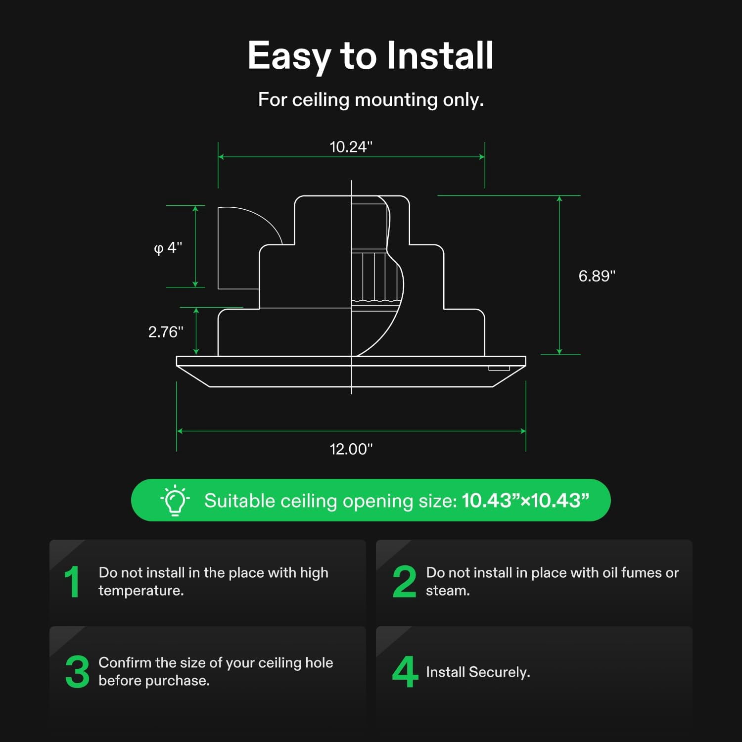 VIVOSUN 110 CFM 1.0 Sones Bathroom Ventilation & Exhaust Fan with Dimmable LED Light, 4 Inch Duct Fan