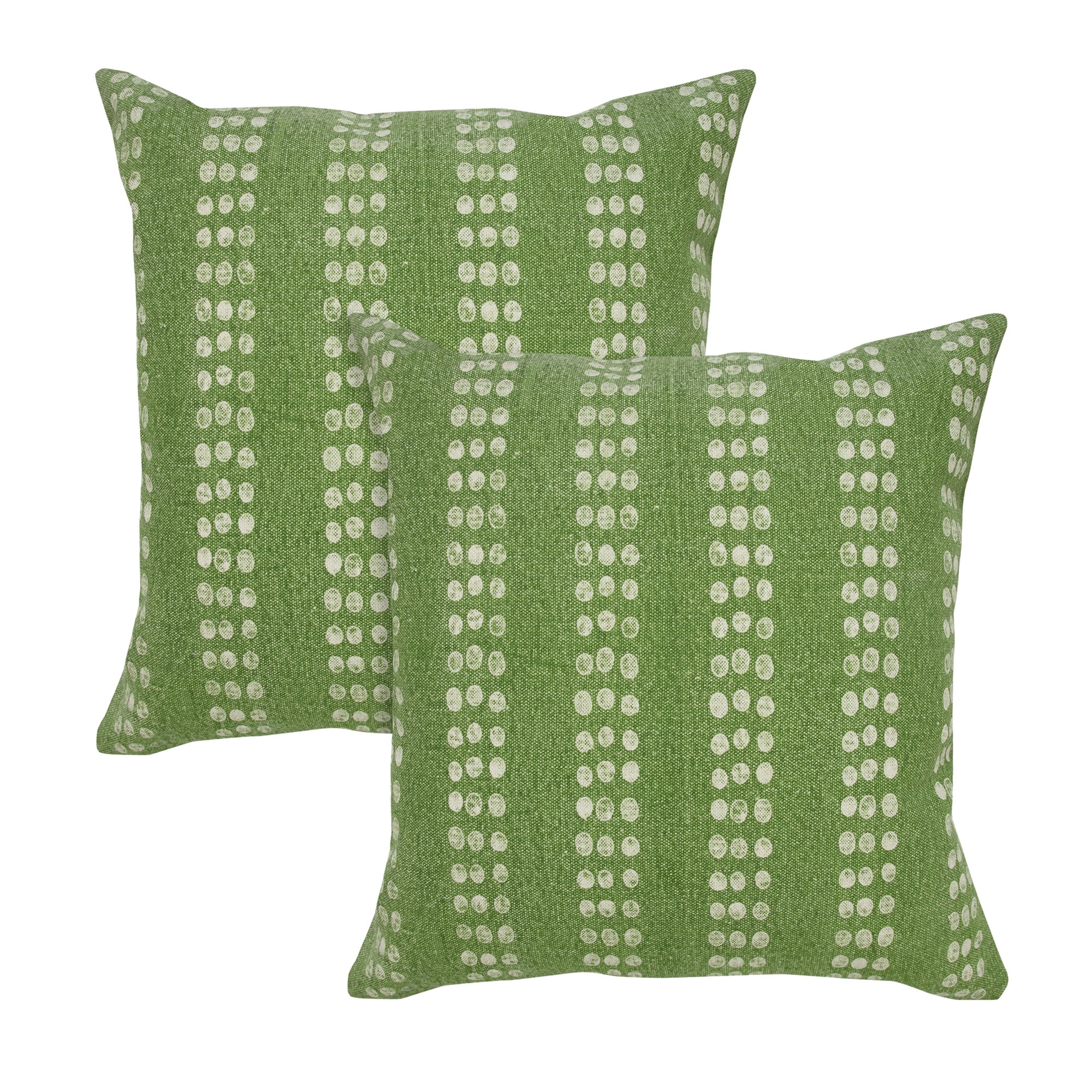 Laddha Home Designs Hand Woven Dots Striped Square Throw Pillows - 20" - Green and White - Set of 2