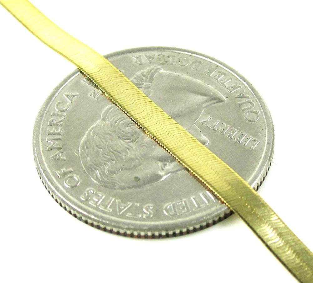 .925 Sterling Silver 3mm Herringbone Chain, FREE Microfiber Cloth, Yellow Gold Plated Flat Imperial Link Mens Womens Necklace, Giorgio Bergamo 16