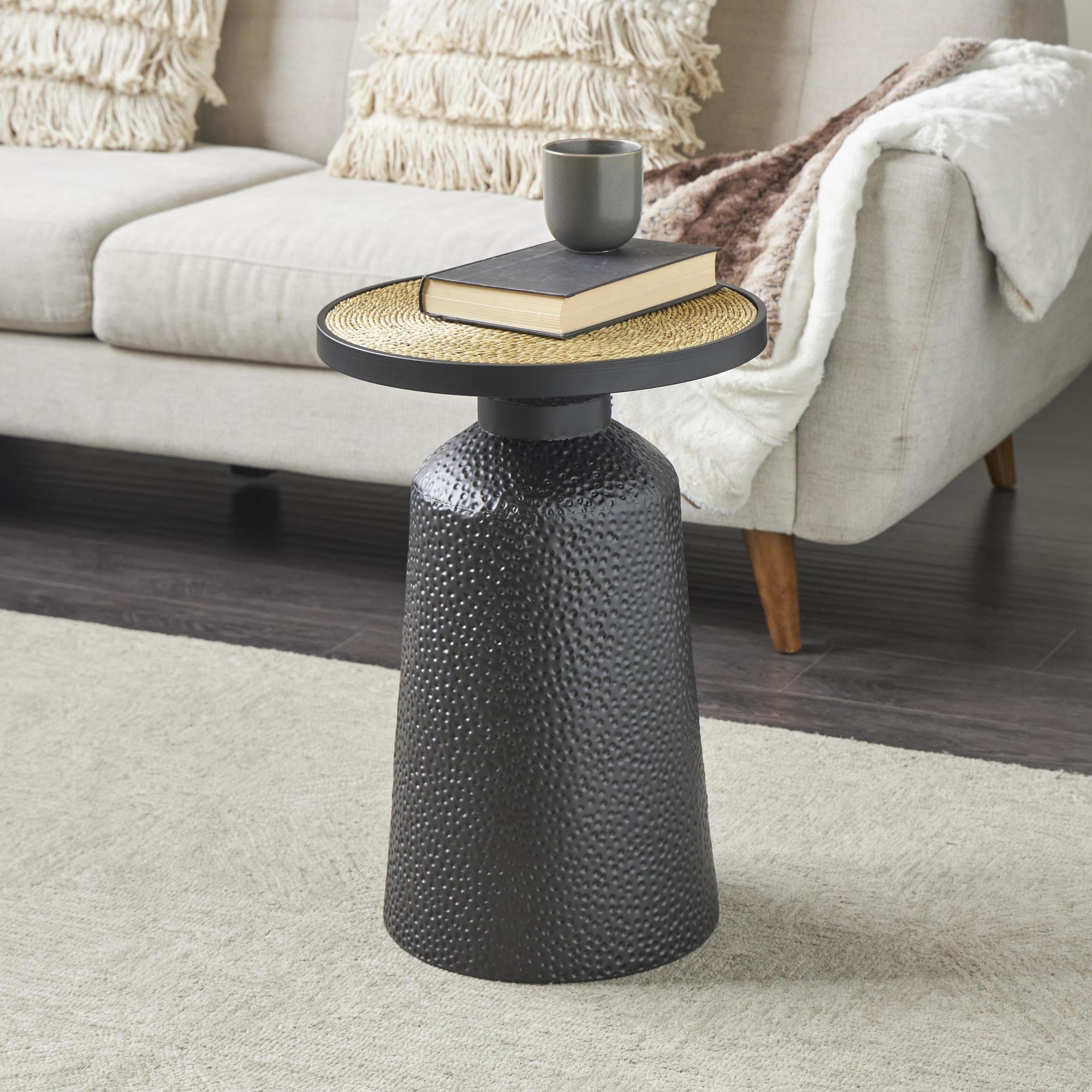 DecMode 16" x 22" Black Metal Handmade Accent Table with Rope Tabletop, 1-Piece