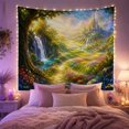 thumbnail image 2 of Waterfall Beside Gnarled Tree with Castle View, Serene Fantasy Style for Nature Lovers, Waterfall Wall Decor Housewarming Gift, Tapestry Wall Hanging for Bedroom and Dorm, 2 of 7