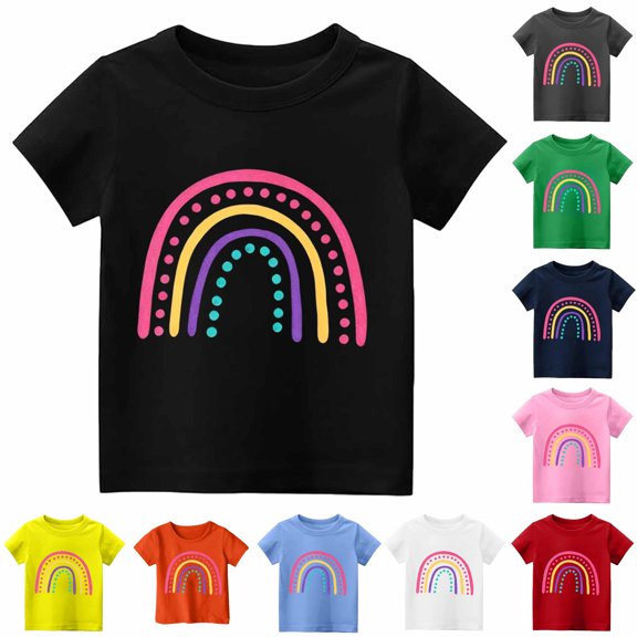WERYOUNG Girl's Casual T Shirts Short Sleeve Crewneck Tee Girls Lightweight Rainbow Graphic T-Shirts For Everyday Wear Comfortable Top 1-2 Years
