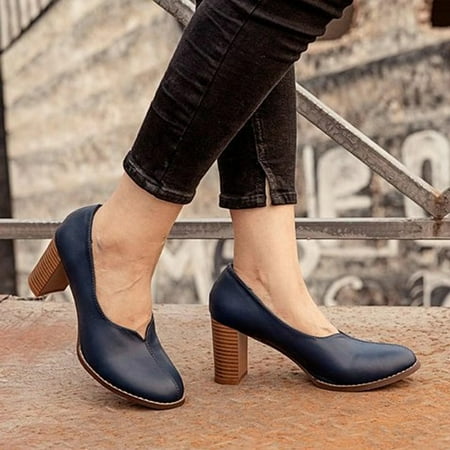

FITORON Ankle Boots for Women- High Heel Shoes Solid Wear-resistant Slip-on Pointed Fashion Casual Ankle Boots Dark Blue 41