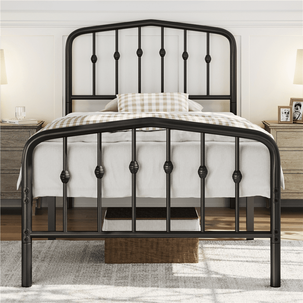 Renwick Modern Metal Platform Bed with Arched Headboard and Footboard for Adult, Twin, Black
