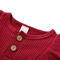 thumbnail image 2 of 3Pcs Baby Girl Clothes Outfits Infant Long Sleeve Romper Ruffle Floral Pants Cute Toddler Baby Girl Clothes Set with Headband 0-18M Wine Red, 2 of 8