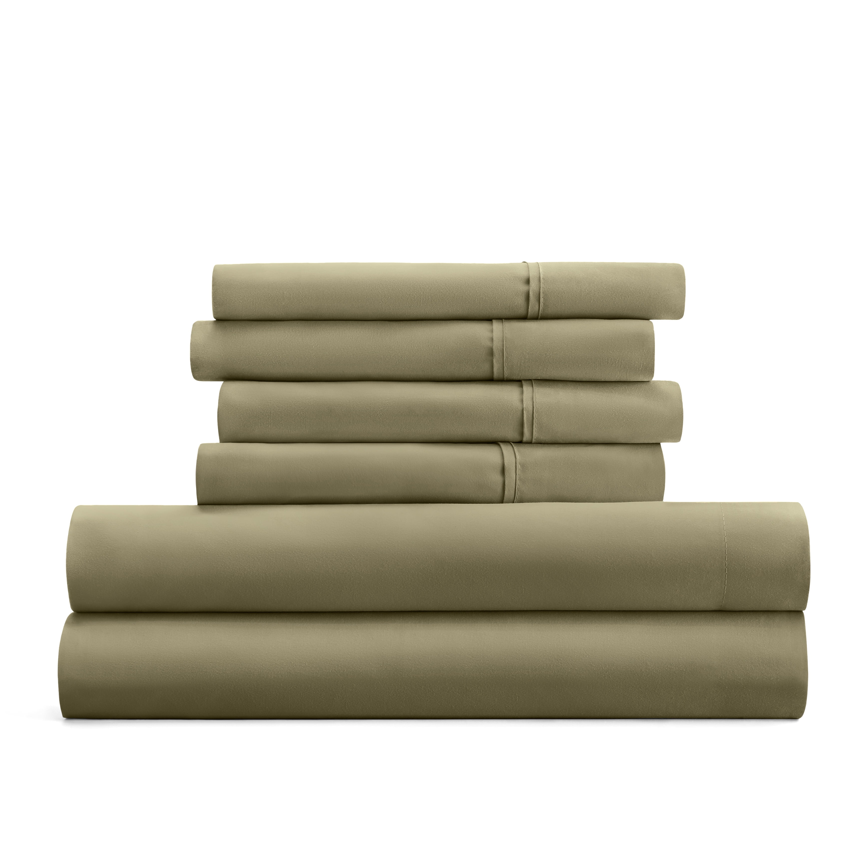 California King, Sage Solid Microfiber 6 Piece Bed Sheet Set, by Noble Linens