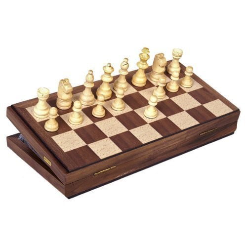 Classic Games 11/" Inlaid Walnut Wood Magnetic Chess Portable Folding Case New