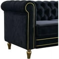 thumbnail image 6 of Modern Velvet Sofa, Button Tufted Chesterfield Sofa with Scroll Arms and Gold Metal Legs, 3-Seater Sofa Couch Upholstered Sofa for Living Room Bedroom Office Apartment, 84.65"×31.50"×30.31", Black, 6 of 14