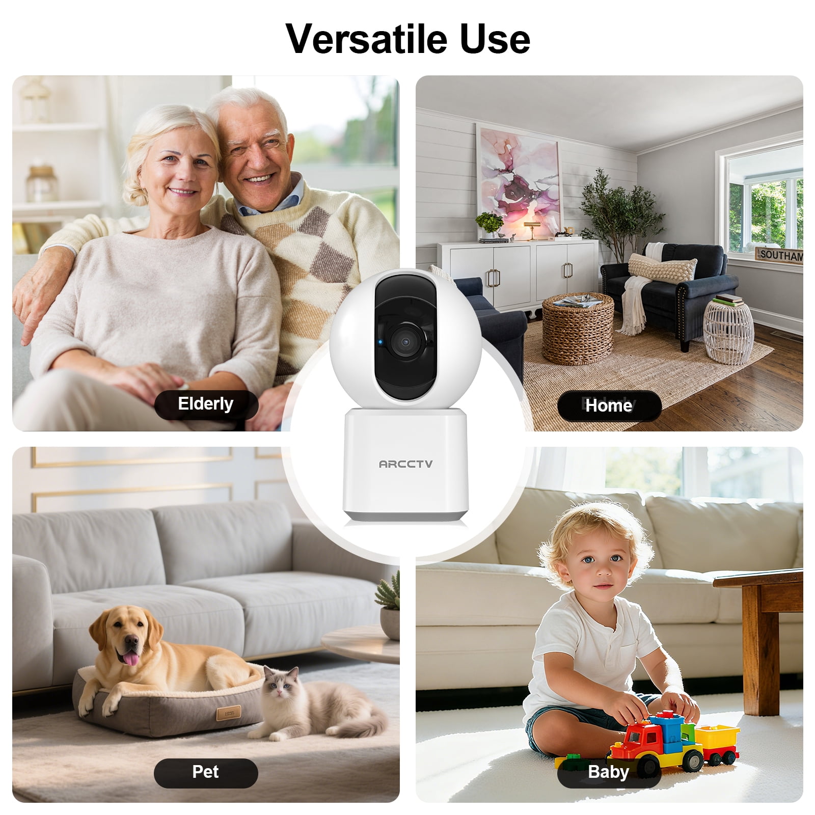 ARCCTV 2K 5G/2.4Ghz Security Camera Indoor Wireless WiFi, Pet/Dog/Cat/Baby Camera with Phone App for Home Security, 360°View,Night Vision, 2-Way Audio