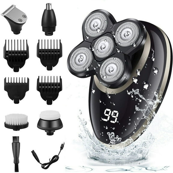 RAYCO 5 in 1 Cordless Rotary Razor Waterproof Shaver for Men, with LED Display Bald Head Beard Trimmer Grooming Kit