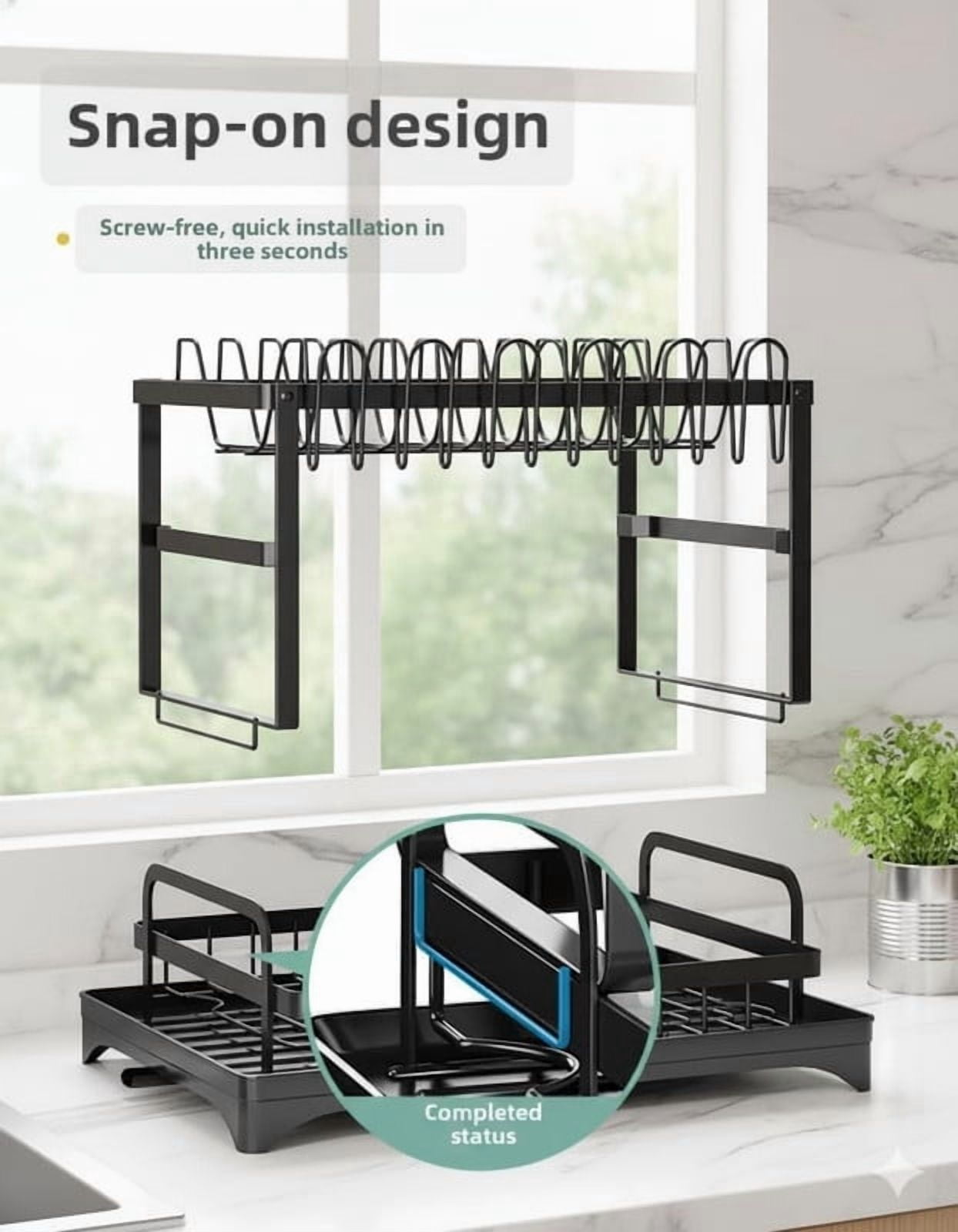 Dish Drying Rack, 2 Tier Large Dish Drying Rack for Kitchen Counter with Drainboard Stainless Steel Dish Drainer for Dish/Knifes/Cup/Cutting Board