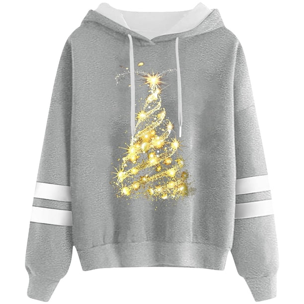 WILLBEST Sudaderas de Mujer Sudadera con Capucha y Cordón con Estampado Navideño Informal para Mujer 111 XX-Grande
