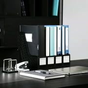 Deli Magazine File Book Holder Desktop Organizer, 4 Compartments, Plastics, Black