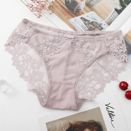 

Uorcsa Silky Lace Women Underwear Sexy Ladies Breathable Underpants Rose Gold