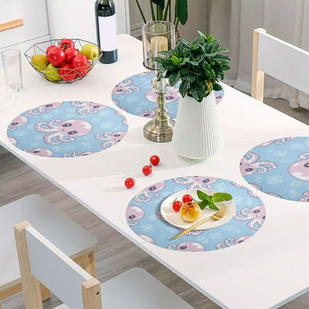 

Round Grid Placemat One Sizex1 Round Placemat PVC Plate Mat，15.4 Inch Non-Slip and Heat Resistant Table Placemat Dining Room Placemat Cartoon Purple Octopus