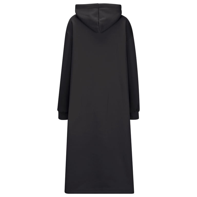 womens midi sweatshirt dress Wdfiry Women's Midi Dress Solid Color Pullover Hooded Long Sleeve Dress  Casual Plus Size Side Slit Sweatshirt Dress