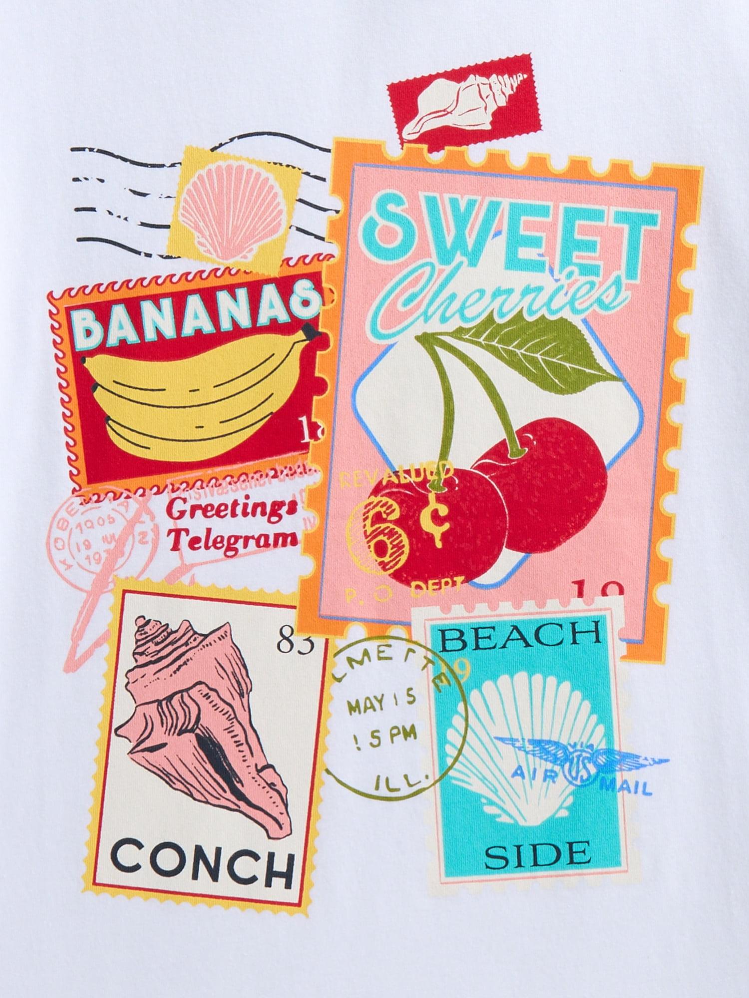 Wonder Nation Girls Vintage Stamps Graphic Tee with Short Sleeves, Sizes 4-18