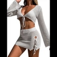 thumbnail image 1 of Traje de Baño de Crochet para Mujer, 2 Piezas, Larga, Top Corto con Lazo Frontal, Minifalda L, 1 of 7