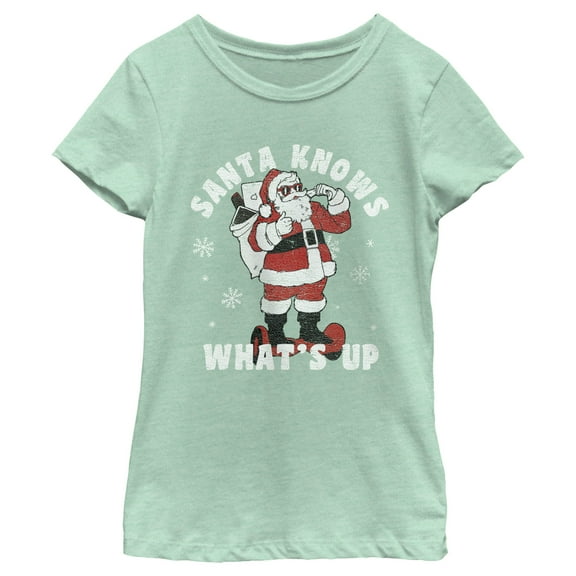 Girl's Lost Gods Santa Knows What’s Up  Graphic Tee Mint X Large