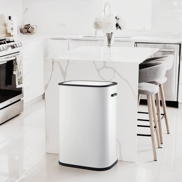 Ourlova 13 Gallon / 50 Liter Motion Sensor Trash Can, Smart Trash Can with Lid, Rectangular Automatic Garbage Can with Handle, Touchless Trash Bin for Kitchen Office Living Room Bathroom, White